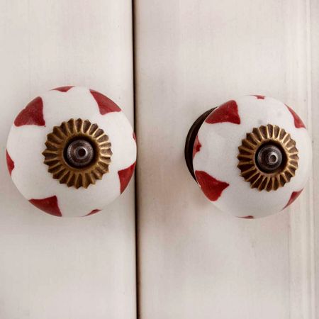 White Red Hearts Ceramic Knob